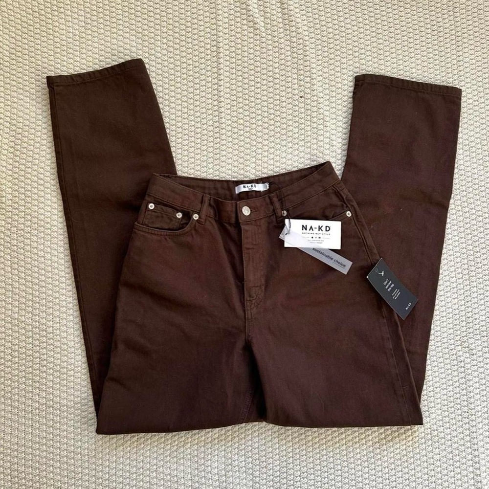 NWT NA-KD Brown Straight Leg Jeans - Picture 5 of 9